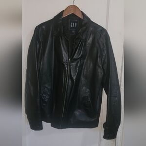 GAP Genuine Leather Black Jacket Size M – Classic Moto Style Vintage
